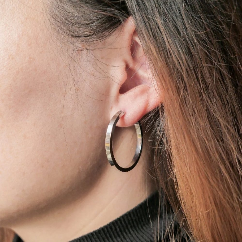 925 sterling silver  - 35mm wide chunky hoop earring - lightweight